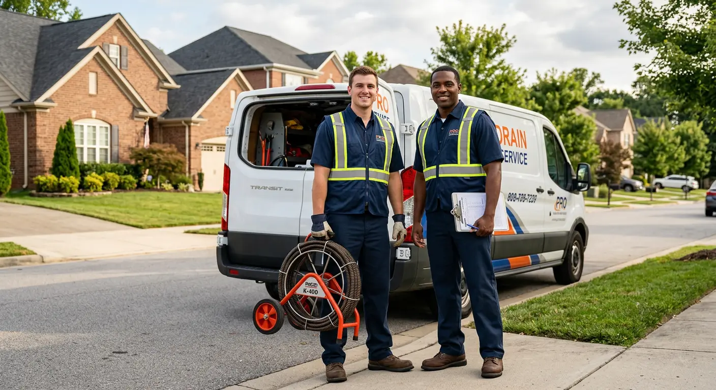 Sewer and drain service team with equipment ready for work in Lady Lake