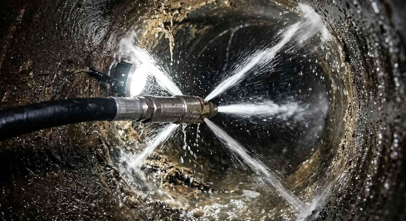 High-pressure hydro jetting nozzle cleaning sewer pipe for Trenchless Sewer Repair in Lady Lake
